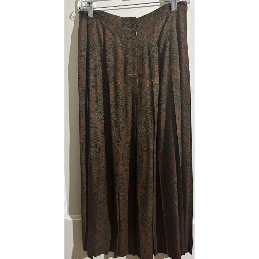 Vintage‎ Ann Taylor Paisley Rayon Maxi Skirt Brown Gold Size 8 Pleated Boho 90s